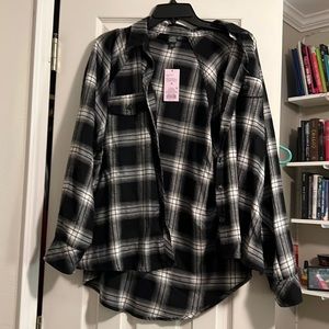 Wild fable, black plaid, long sleeve shirt with functional buttons